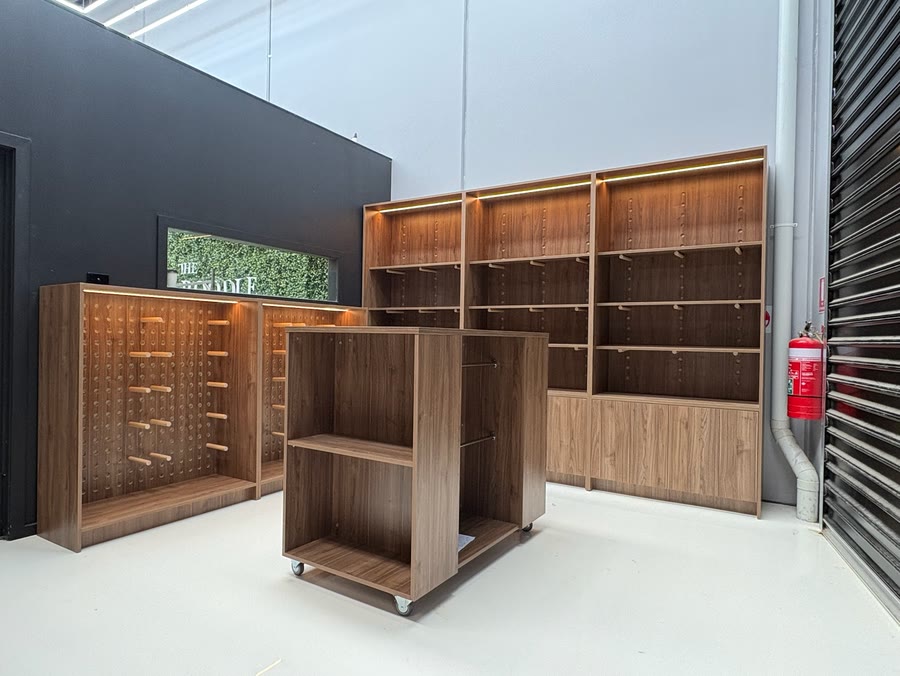 Commercial retail space with display shelving during fit-out