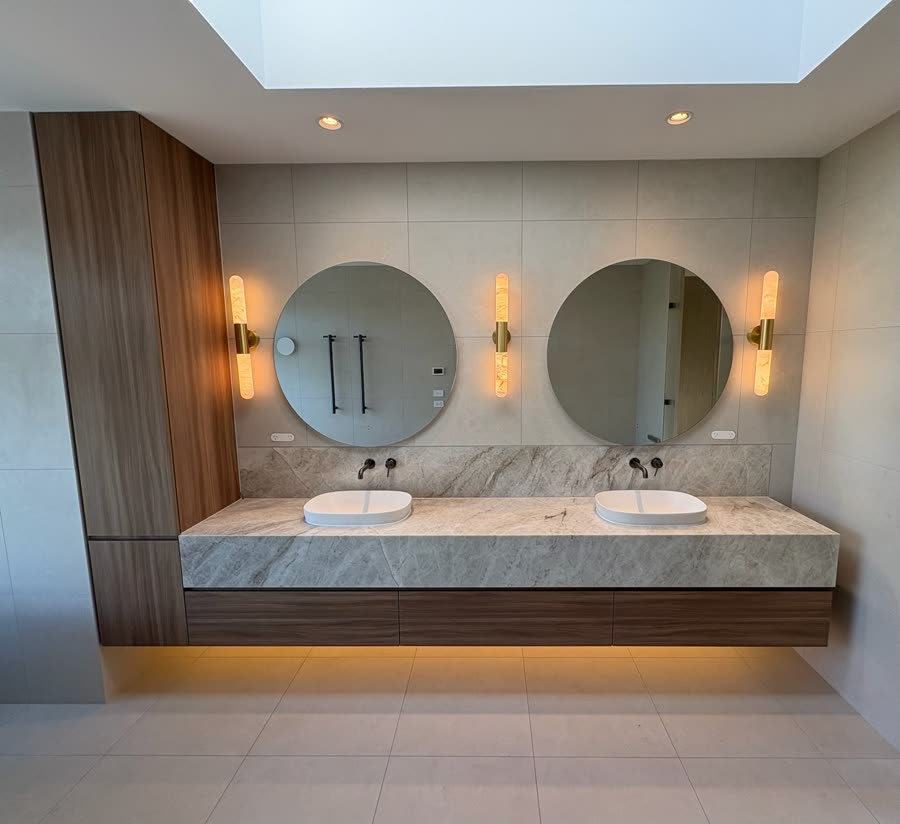 Vanity area with feature lighting installation